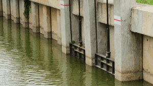 A flood gate deployed as a chemical containment solution from Lakeside Flood Solutions