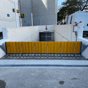 Industrial flood control barriers installed by Lakeside Flood Solutions